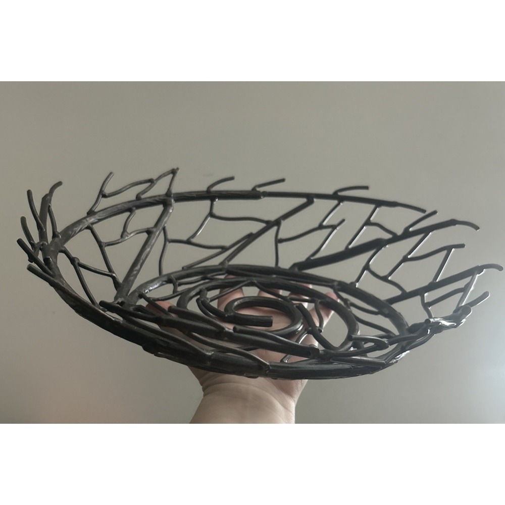 MCM Twig Basket  Dark Patina Centerpiece Handmade 12" Thatch  Nest Bowl